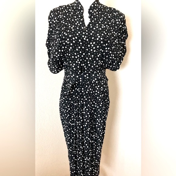 Vintage Black and White Polka Dot Midi Dress - Picture 5 of 7